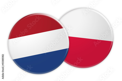 News Concept  Netherlands Flag Button On Poland Flag Button  3d illustration on white background