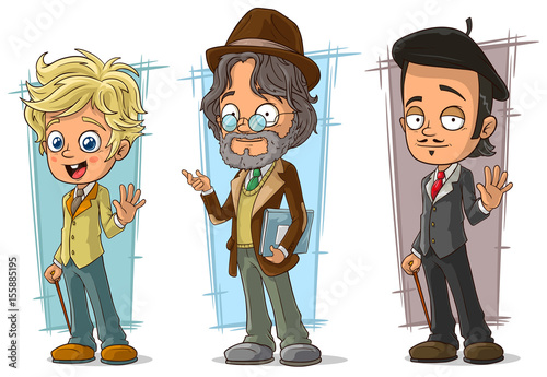 Cartoon intelligent teacher and artist character vector set