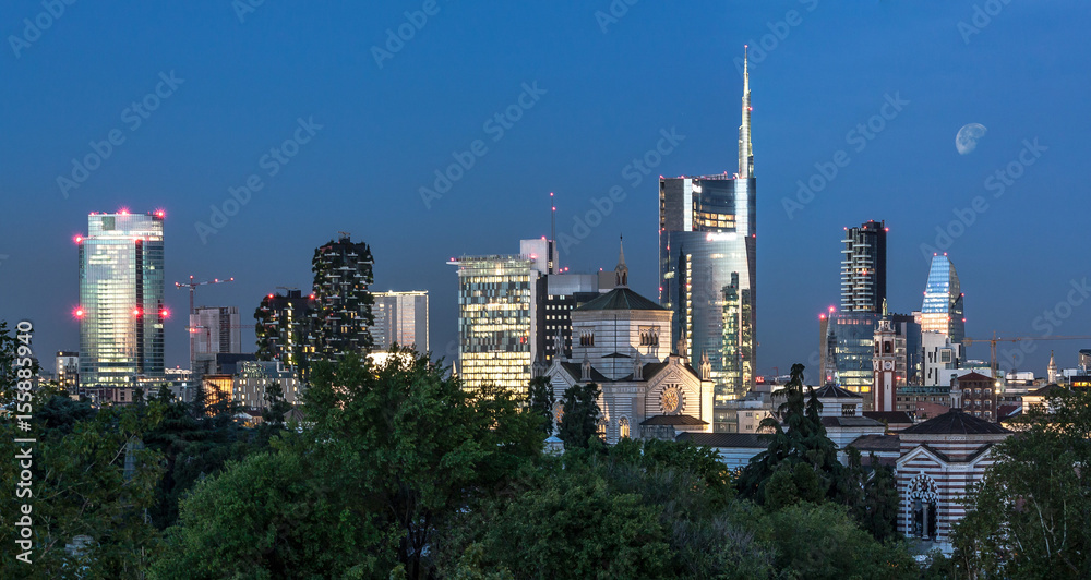 Milan skyline by night, Italy