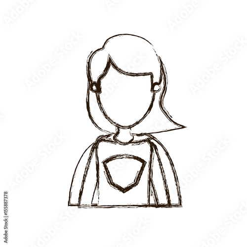 blurred thick silhouette caricature faceless half body super woman with short hair vector illustration