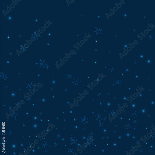Sparse glowing snow. Bottom gradient on deep blue background. Vector illustration.