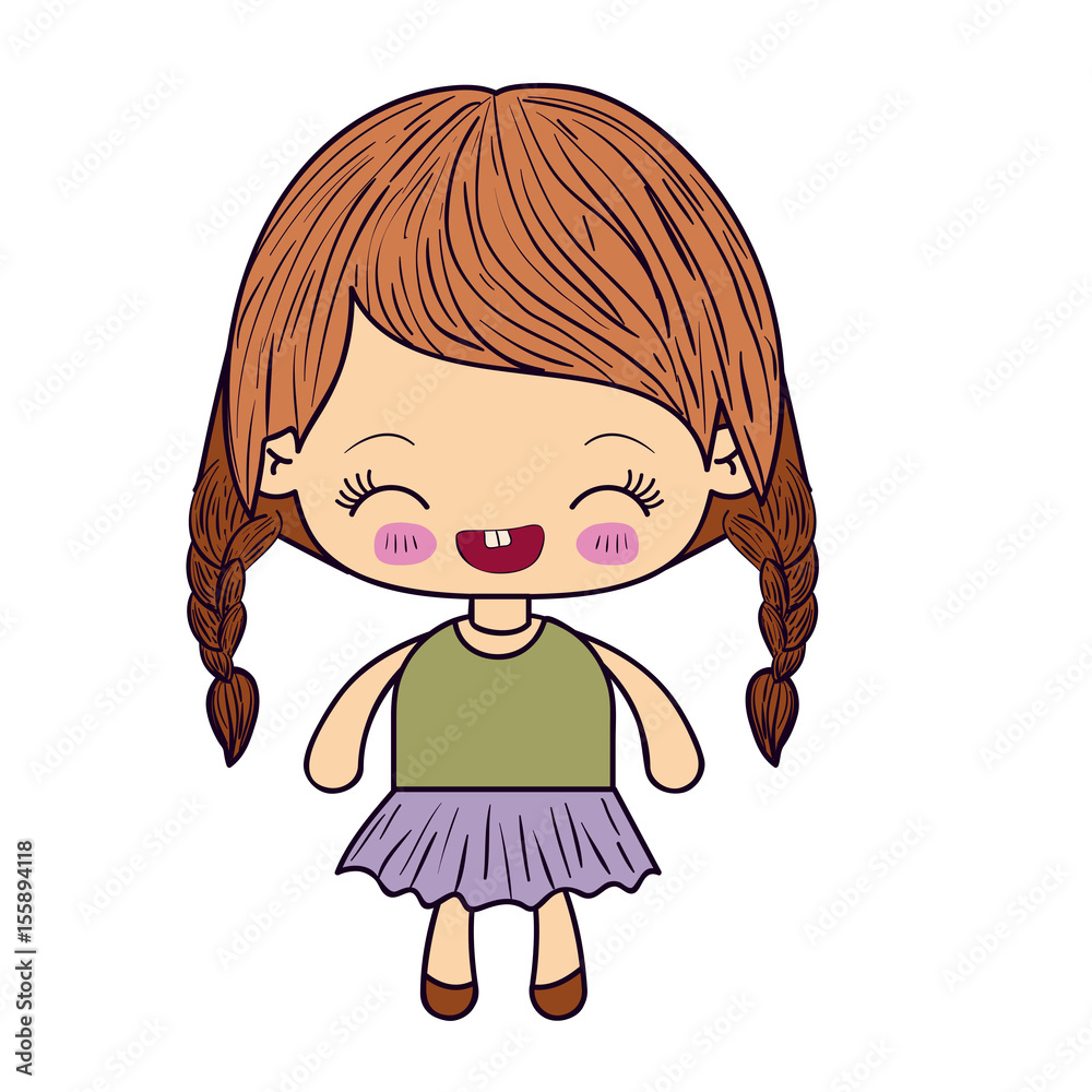 colorful silhouette of kawaii little girl with braided hair and facial expression laughing vector illustration colorful silhouette of kawaii little girl with braided hair and facial expression laughing vector illustration