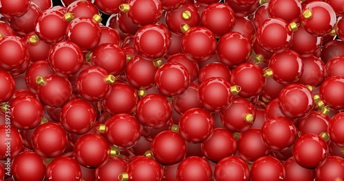 Falling red christmas ornaments / 3D animation of shiny christmas ornaments filling screen