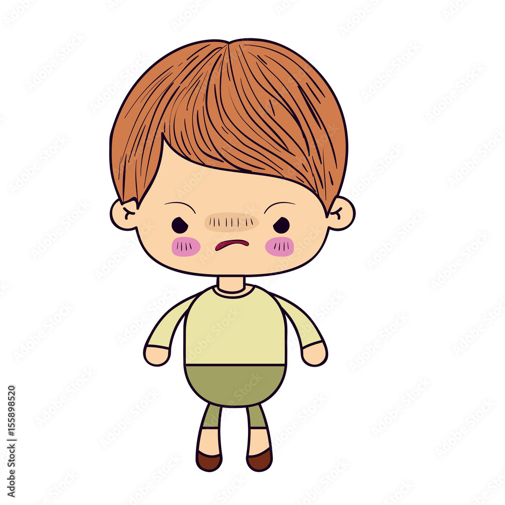 colorful silhouette of kawaii little boy with facial expression angry vector illustration