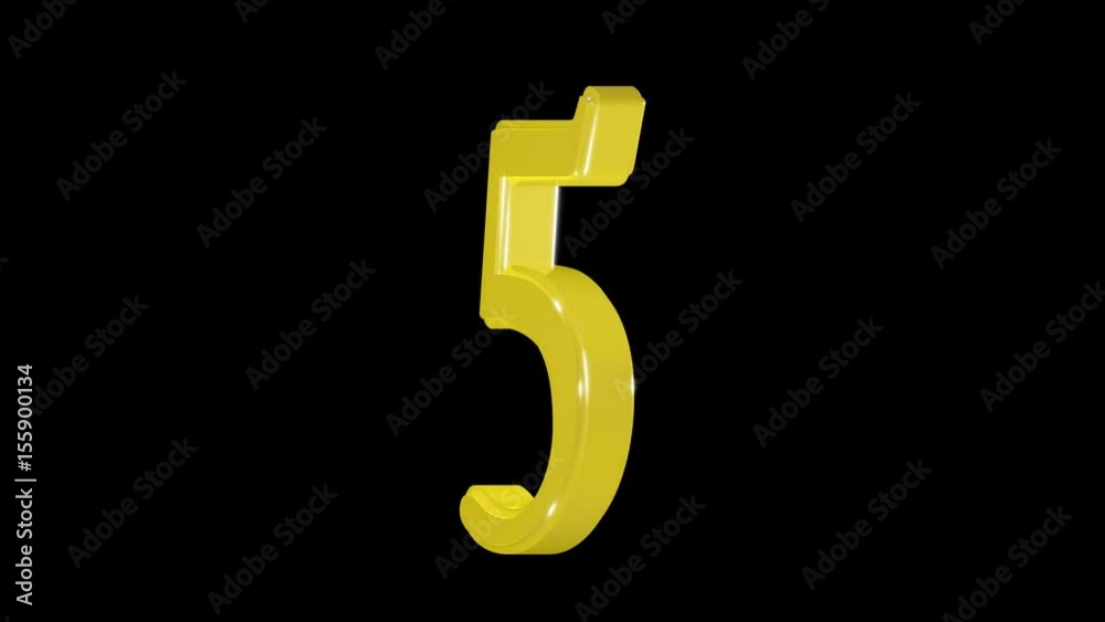Gold number 5 isolated on alpha channel, seamless loop Gold number 5 isolated on alpha channel, seamless loop
