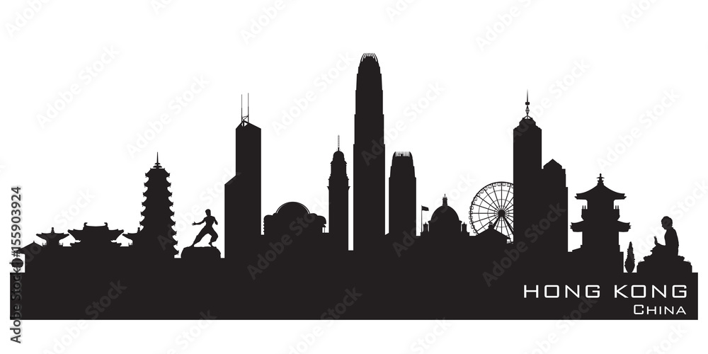 Fototapeta premium Sylwetka wektor panoramę miasta Hong Kong Chiny