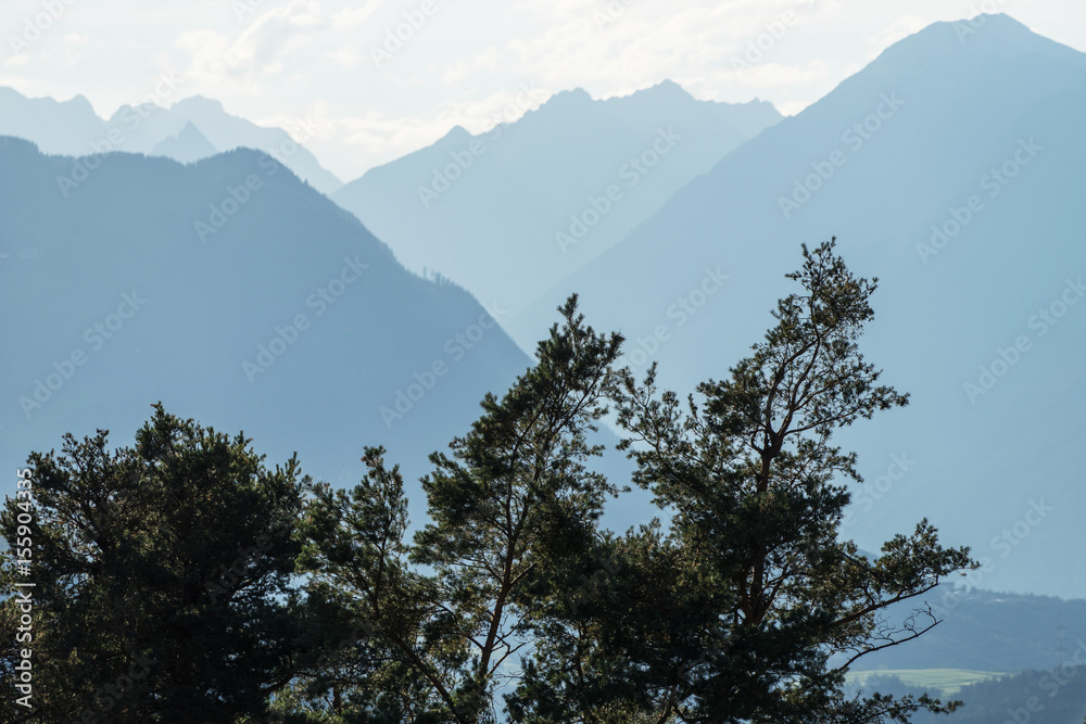 The blue mountains in the fog. Biburger see Kühtai, Taxegg The blue mountains in the fog. Biburger see Kühtai, Taxegg
