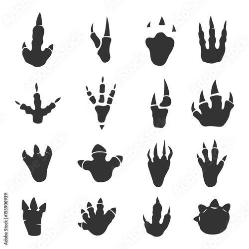 Dinosaur footprints collection on white