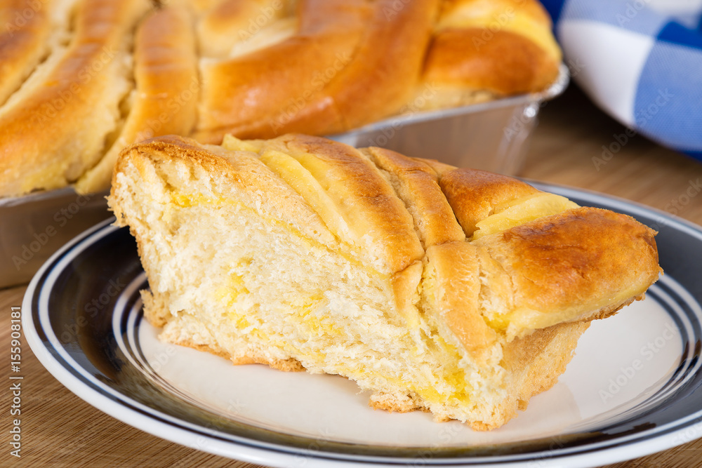 French Brioche. Slice of a sweet bread with vanilla flavor filling.