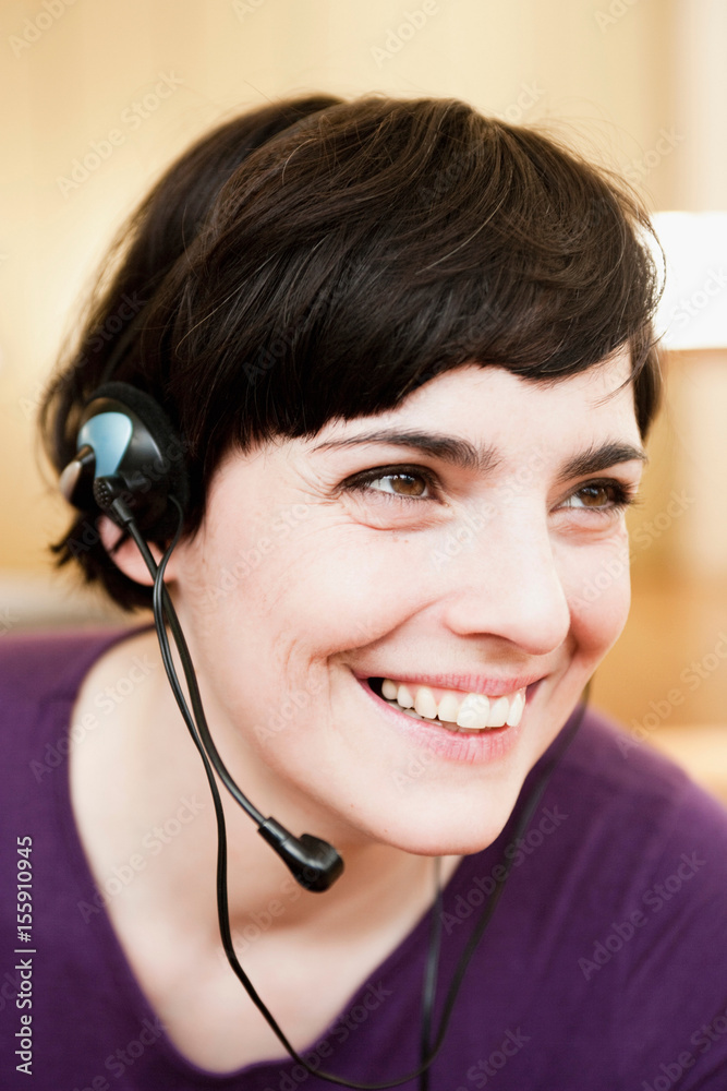 woman in call center portrait woman in call center portrait