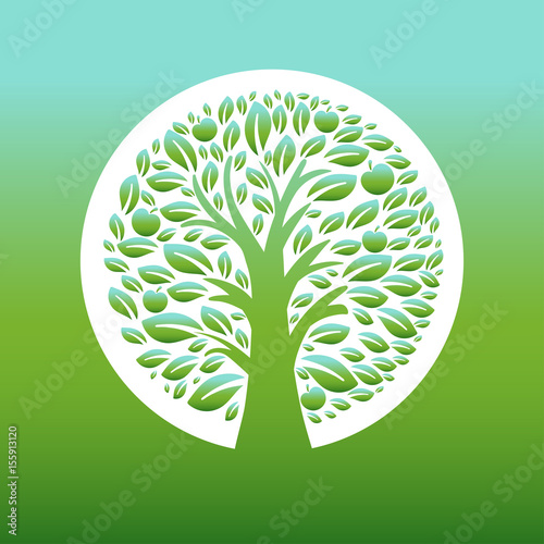Illustration of apple tree in the circle. Vector