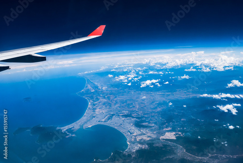 Danag, Vietnam : High view from airplane. Showing port of Danang, Danag International Airport