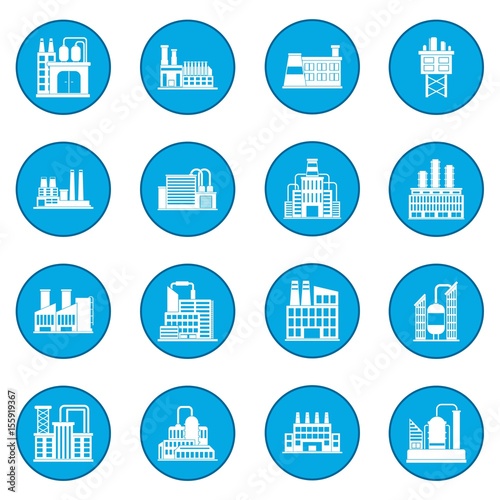 Industrial building factory icon blue