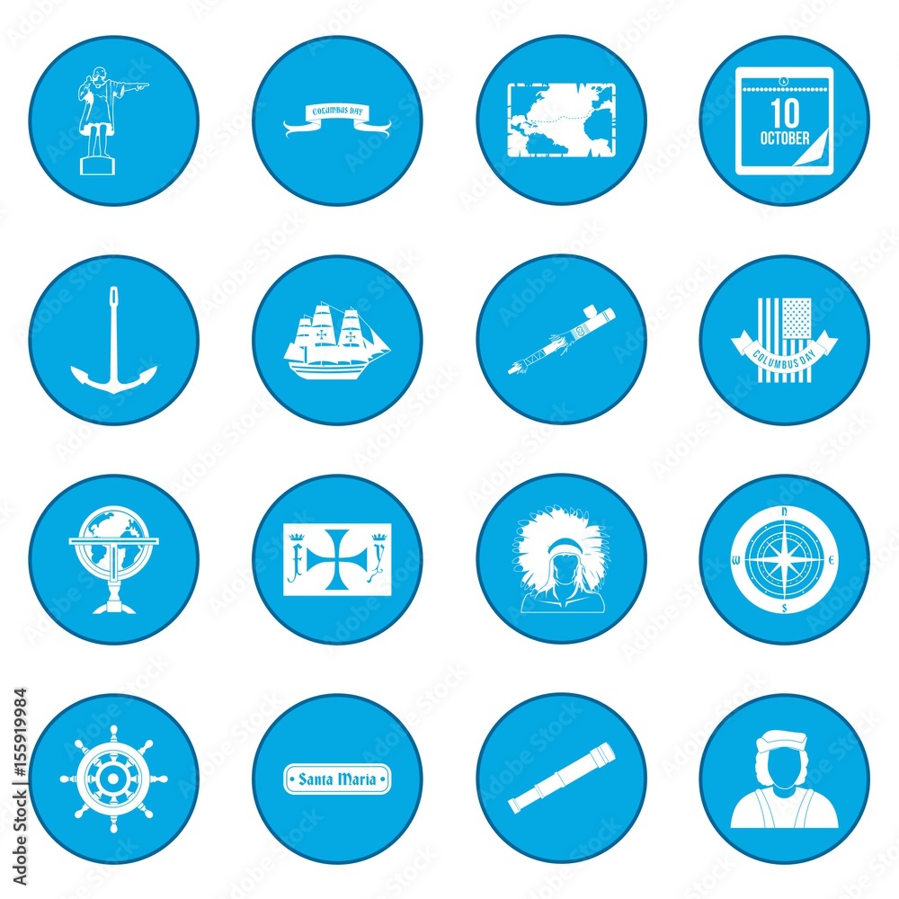 Happy Columbus Day icon blue Happy Columbus Day icon blue