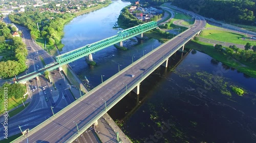 Aerial view of Kaunas Ciurlionis bridge over the Nemunas River photo