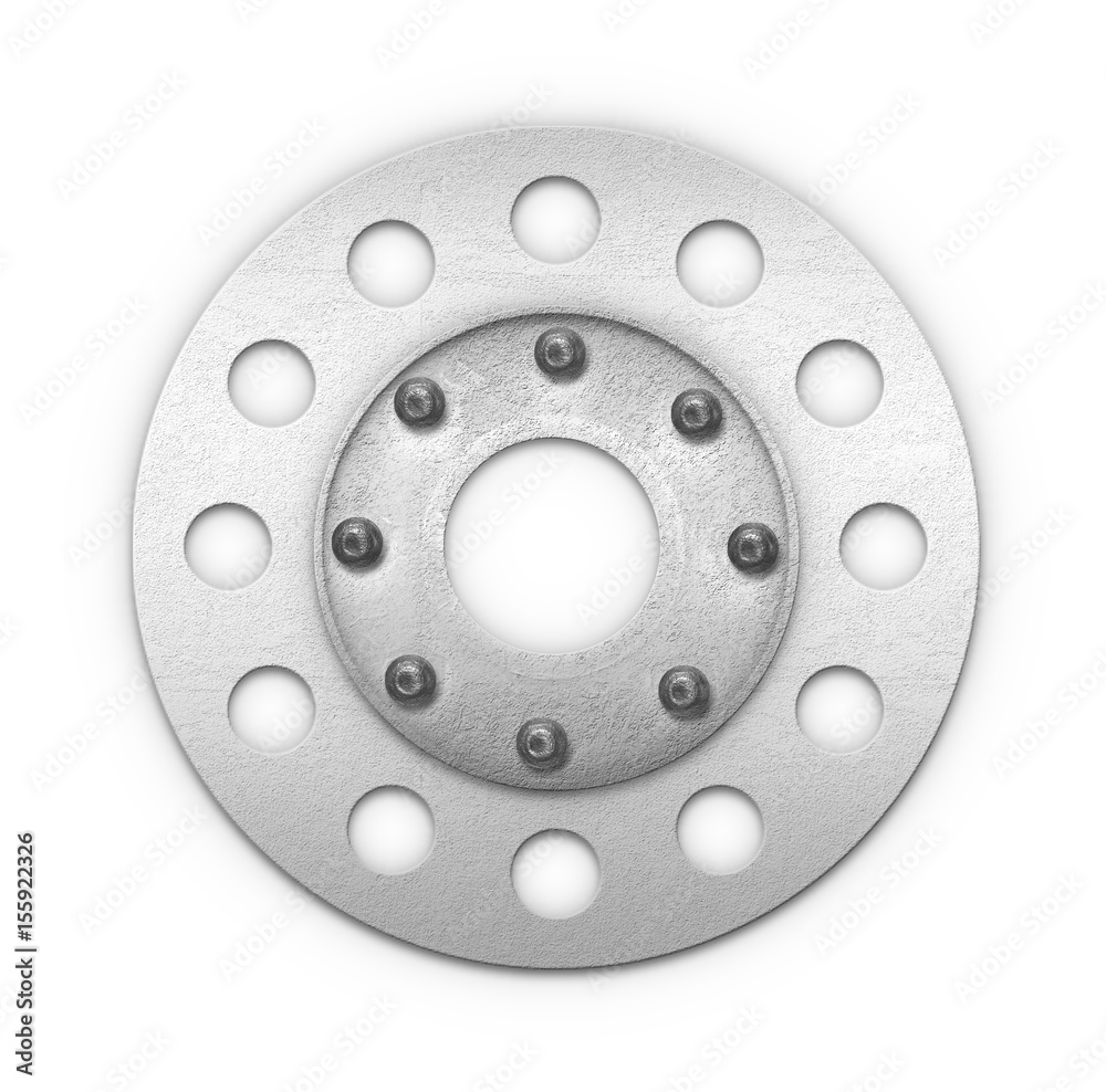 Circular industrial metalic plates with perforated sections attached together with bolts. Circular industrial metalic plates with perforated sections attached together with bolts.