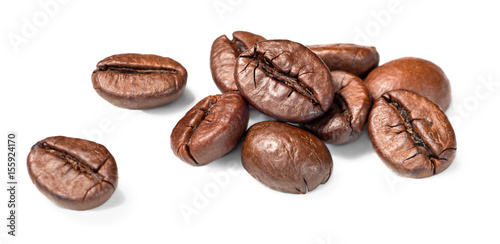 roasted coffee beans on white, (large depth of field, taken with tilt shift lens)