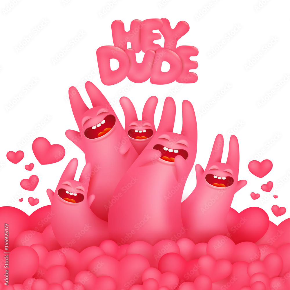 Fototapeta premium Invitation card template with five crazy bunny characters