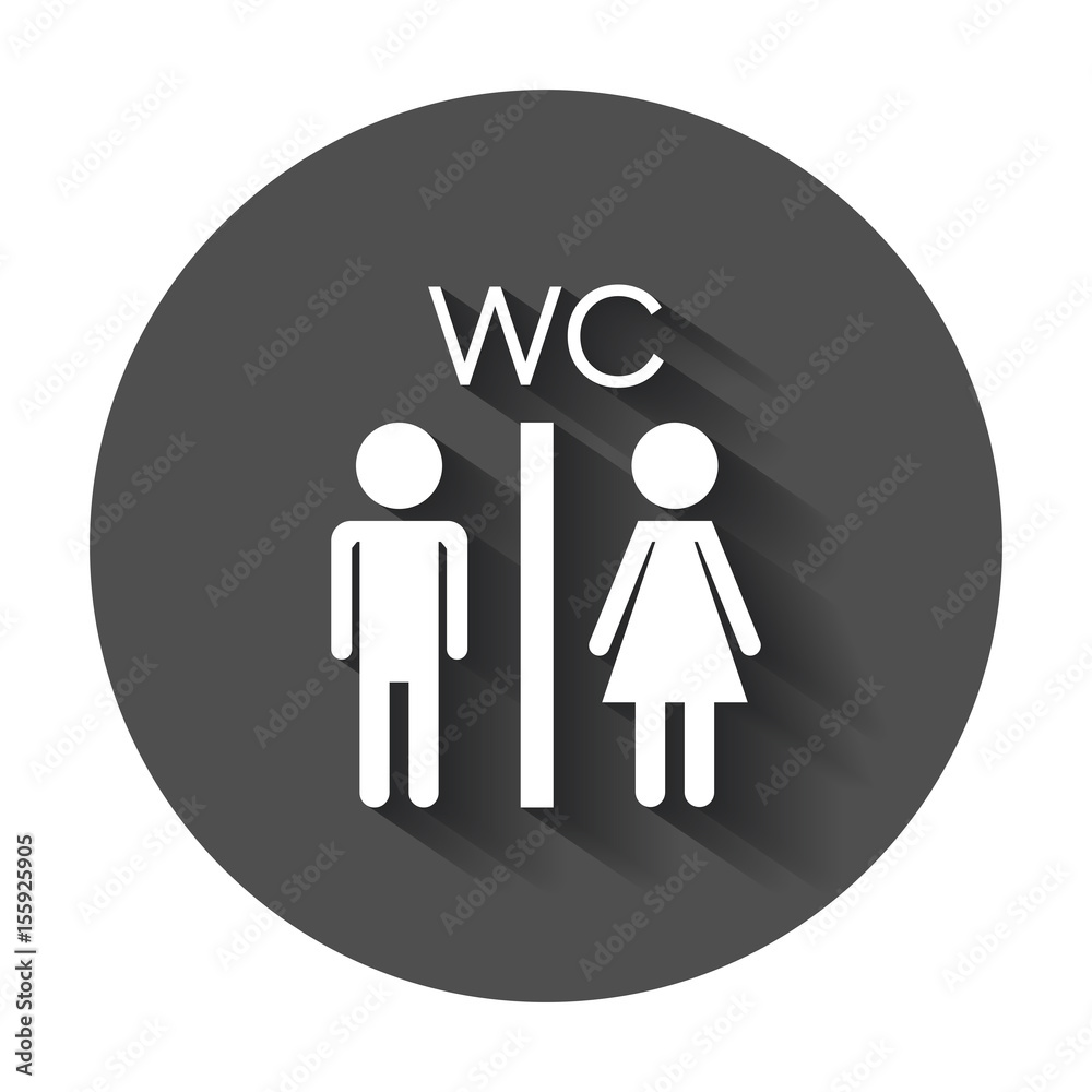 Vector toilet, restroom icon. Modern man and woman flat pictogram. Simple flat symbol with long shadow. Vector toilet, restroom icon. Modern man and woman flat pictogram. Simple flat symbol with long shadow.