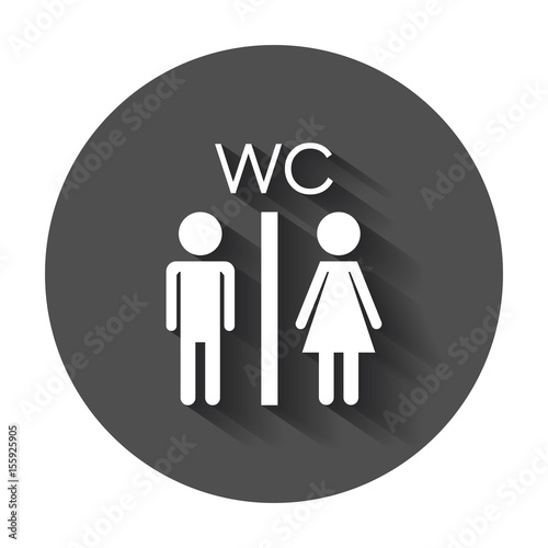 Vector toilet, restroom icon. Modern man and woman flat pictogram. Simple flat symbol with long shadow.