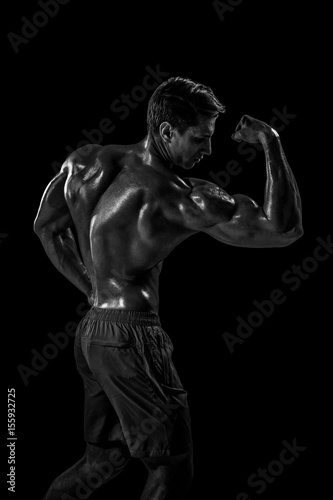 Strong Athletic Man Fitness Model posing back muscles, triceps o © nazarovsergey