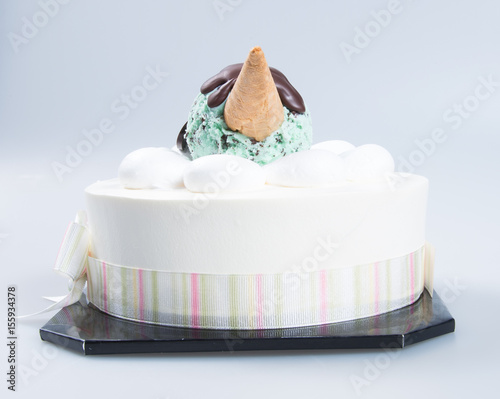 cake or birthday ice cream cake on background.
