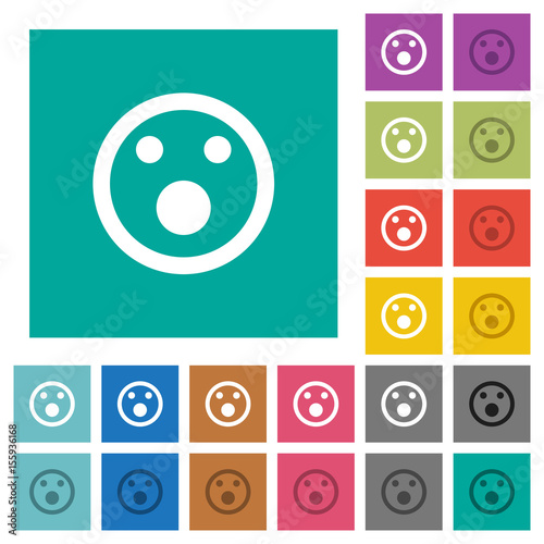 Shocked emoticon square flat multi colored icons