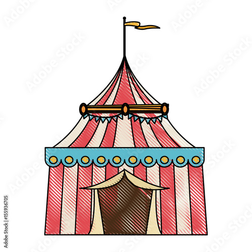 striped strolling circus marquee tent with flag vector illustration