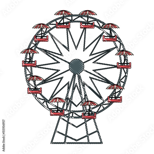 funfair with ferris wheel. amusement and carnival, carousel in park, vector illustration