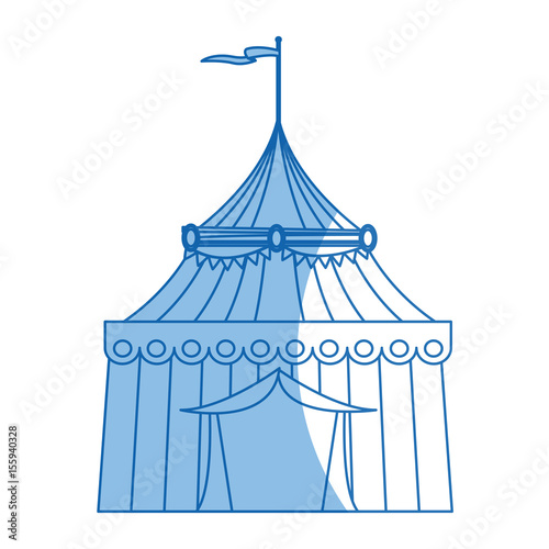 striped strolling circus marquee tent with flag vector illustration