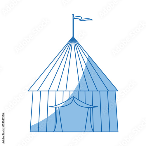 striped strolling circus marquee tent with flag vector illustration