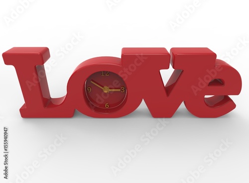 3d illustration of love clock. white background isolated. icon for game web.