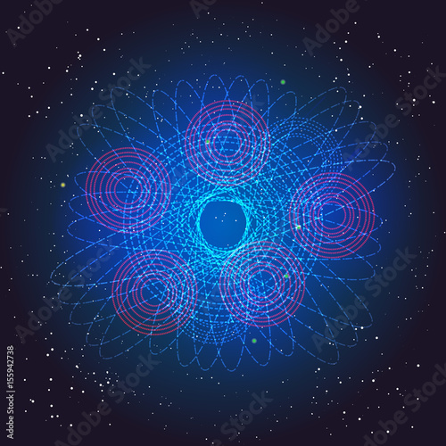 Boson Higgs, quantum mechanics. Voyage in the Space. Big Bang illustration. Vector abstract cosmic background. photo