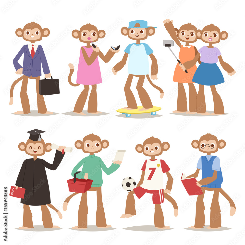 Monkey man making good sign like people cartoon characters animal ape funny portrait primate person vector illustration