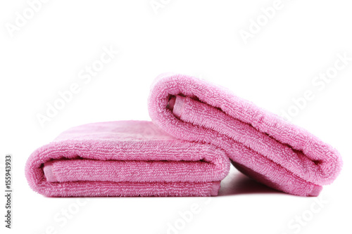 Pink towel isolated on a white background