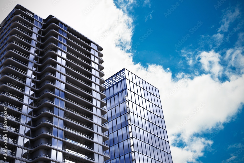 Fototapeta premium Composite image of 3d illustration of modern buildings