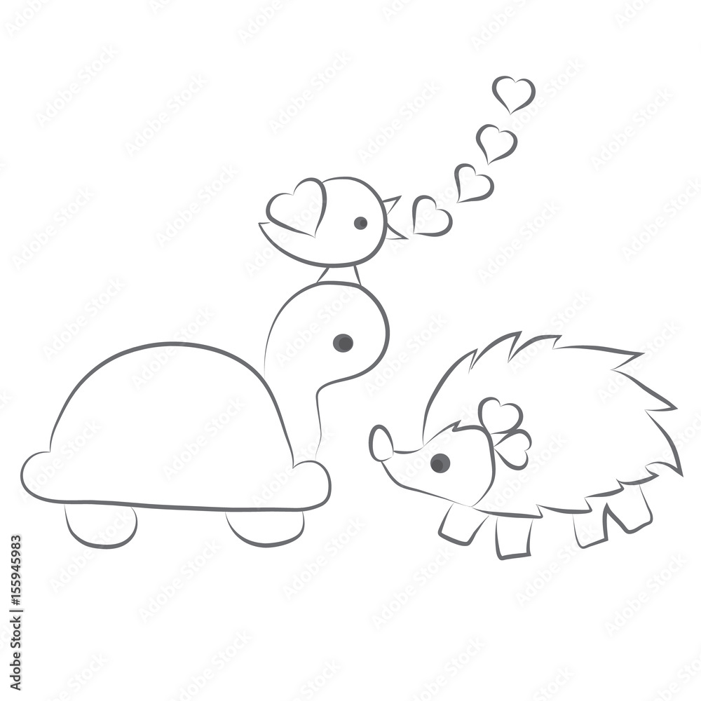 Hedgehog, turtle, bird Hedgehog, turtle, bird