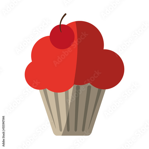 cupcake garnished with cherry icon image vector illustration design 