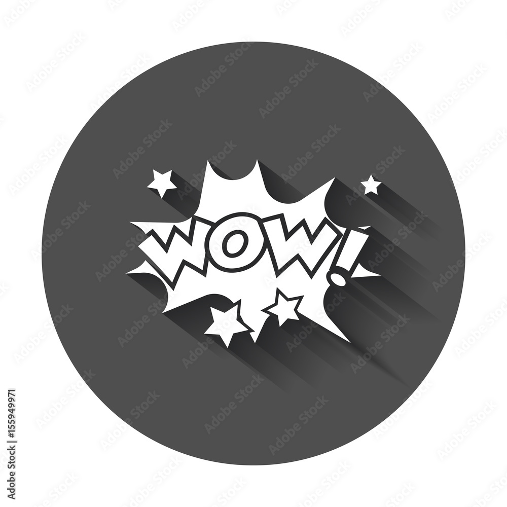 WOW comic sound effects. Sound bubble speech with word and comic cartoon expression sounds. Vector illustration with long shadow.
