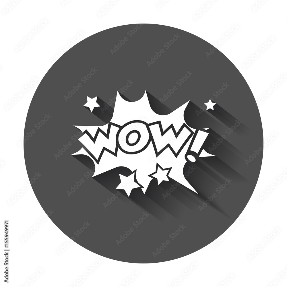 WOW comic sound effects. Sound bubble speech with word and comic cartoon expression sounds. Vector illustration with long shadow. WOW comic sound effects. Sound bubble speech with word and comic cartoon expression sounds. Vector illustration with long shadow.