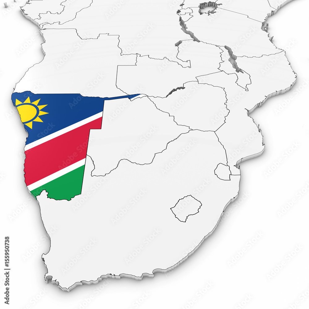 Fototapeta premium 3D Map of Namibia with Namibian Flag on White Background 3D Illustration