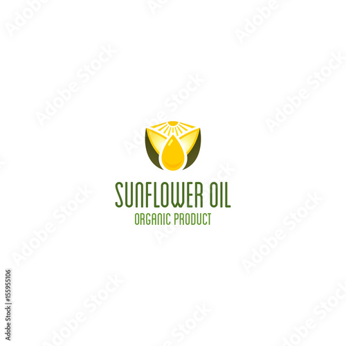 Sunflower oil logo. Organic product vector emblem.