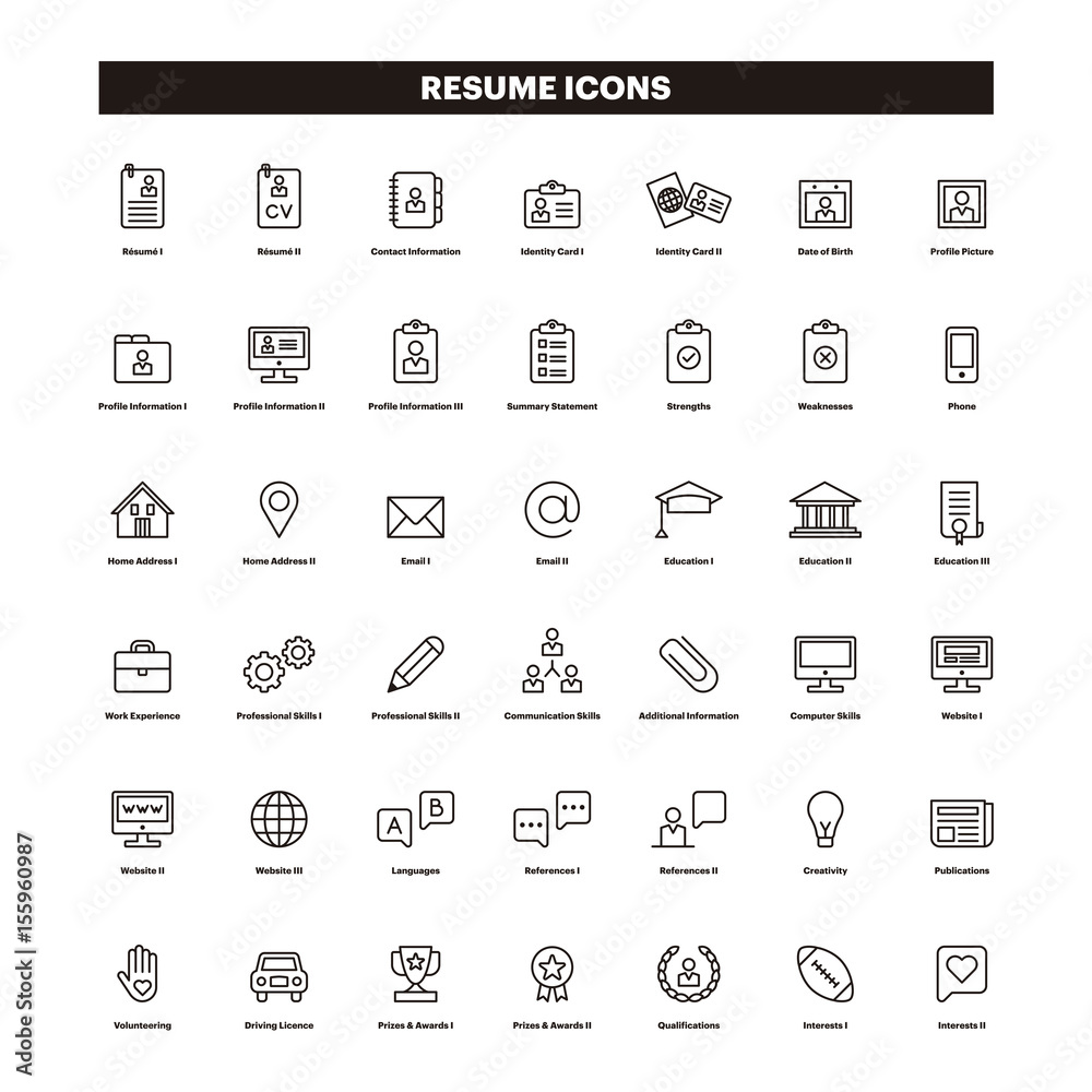 CV & Resumé outline icons
