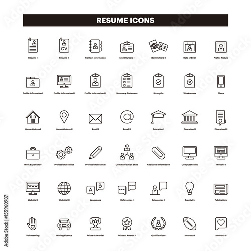 CV & Resumé outline icons photo