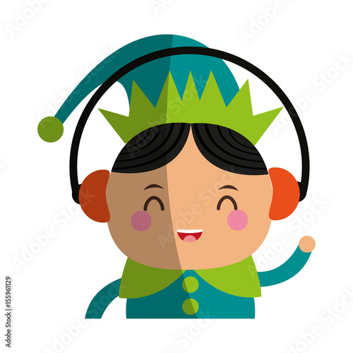 elf or santas helper wearing ear muffs christmas character icon image vector illustration design 