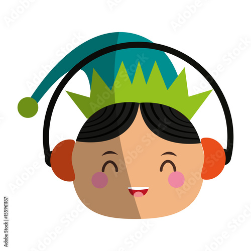 elf or santas helper wearing ear muffs christmas character icon image vector illustration design 