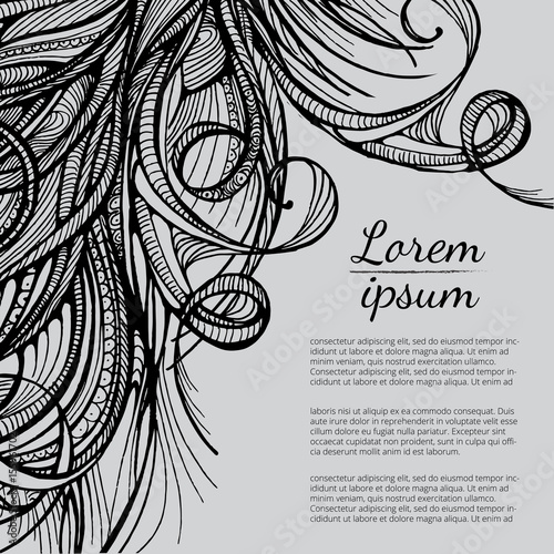 hair doodle elements, sketched waves on background