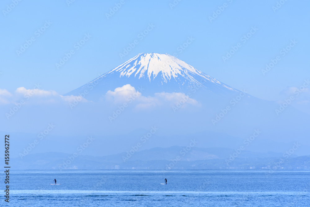富士山　スタンドアップパドル　海　青空