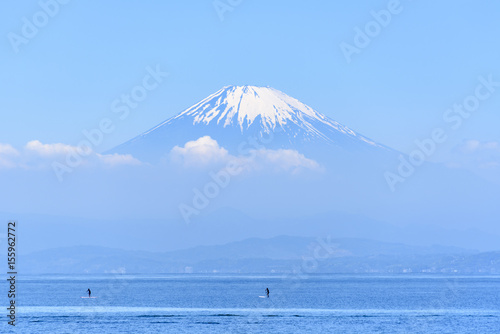 富士山 スタンドアップパドル 海 青空