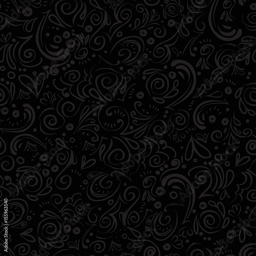 Curle and floral seamless background with waves, dots, curve lines